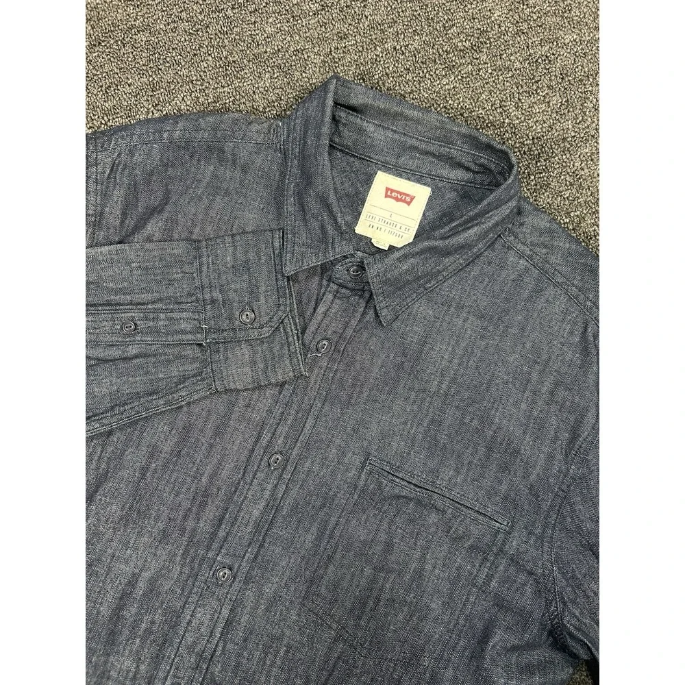 Levi's Denim Shirt Men's Large Dark Blue Denim Button Up‎ Western Pocket L/S
